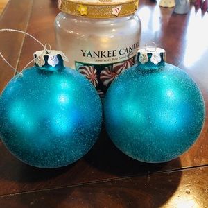 2 Macy’s Blue @ Silver Sequin Shiny Ornaments EUC